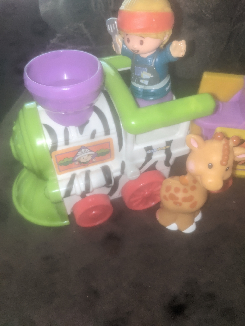 Colorful Zebra Train Pull Toy with Giraffe and Figure -little People Multicolor